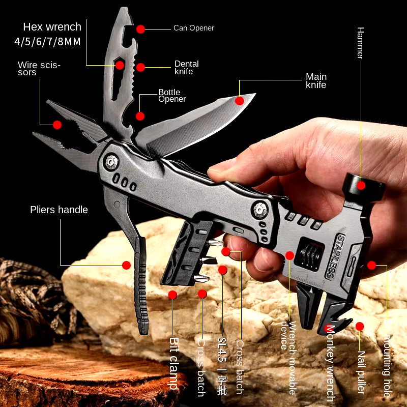 Multifunctional Pliers Multitool Claw Hammer Stainless Steel Tool with Nylon Sheath for Outdoor Survival Camping Hunting Hiking